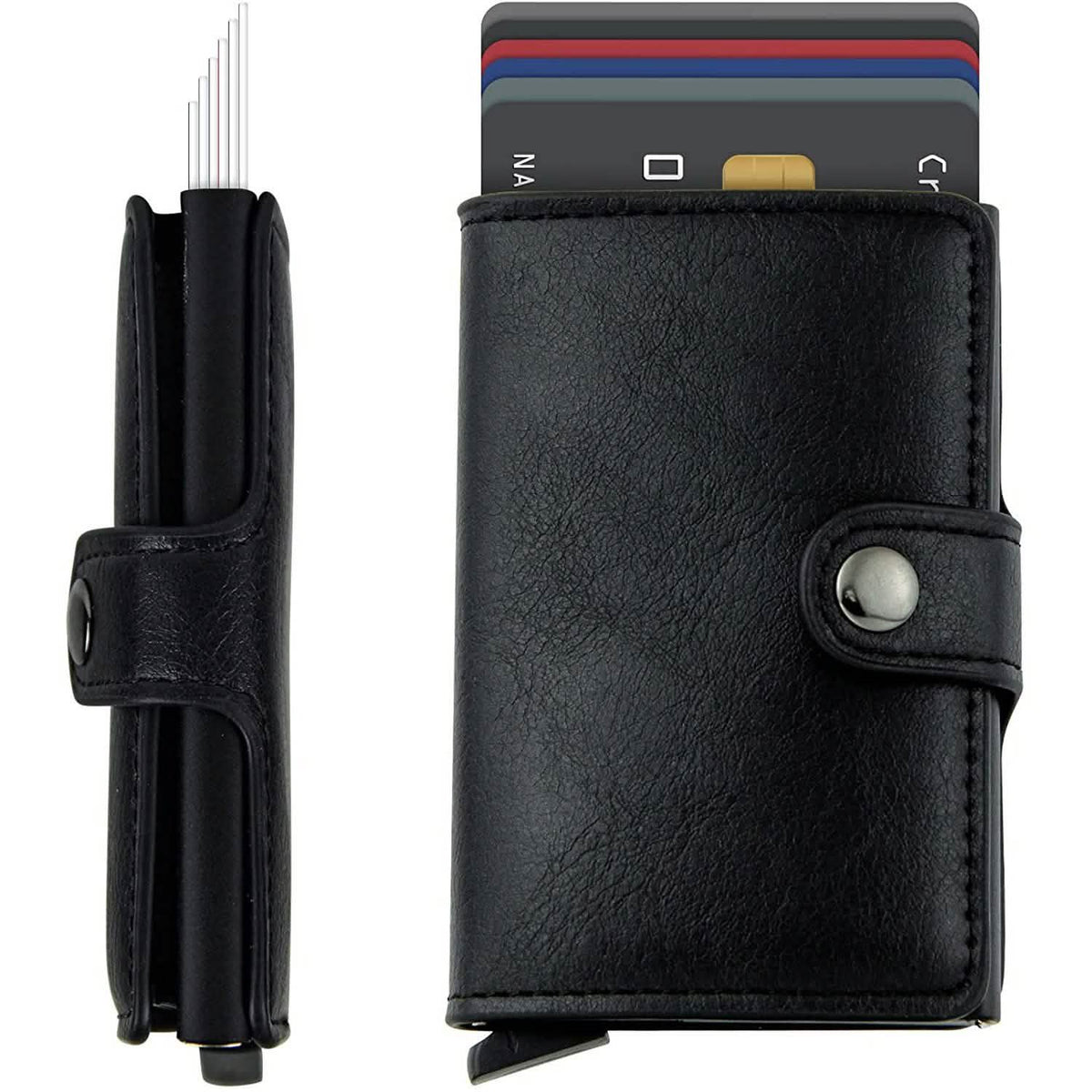 Credit Card Holder RFID Blocking Genuine Leather Vintage Aluminum Business Wallet Black Handbags & Wallets - Tophatter Daily Deals