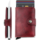 Credit Card Holder RFID Blocking Genuine Leather Vintage Aluminum Business Wallet Burgundy Handbags & Wallets - Tophatter Daily Deals