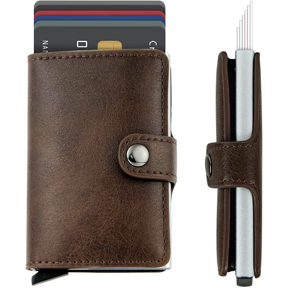 Credit Card Holder RFID Blocking Genuine Leather Vintage Aluminum Business Wallet Coffee Handbags & Wallets - Tophatter Daily Deals