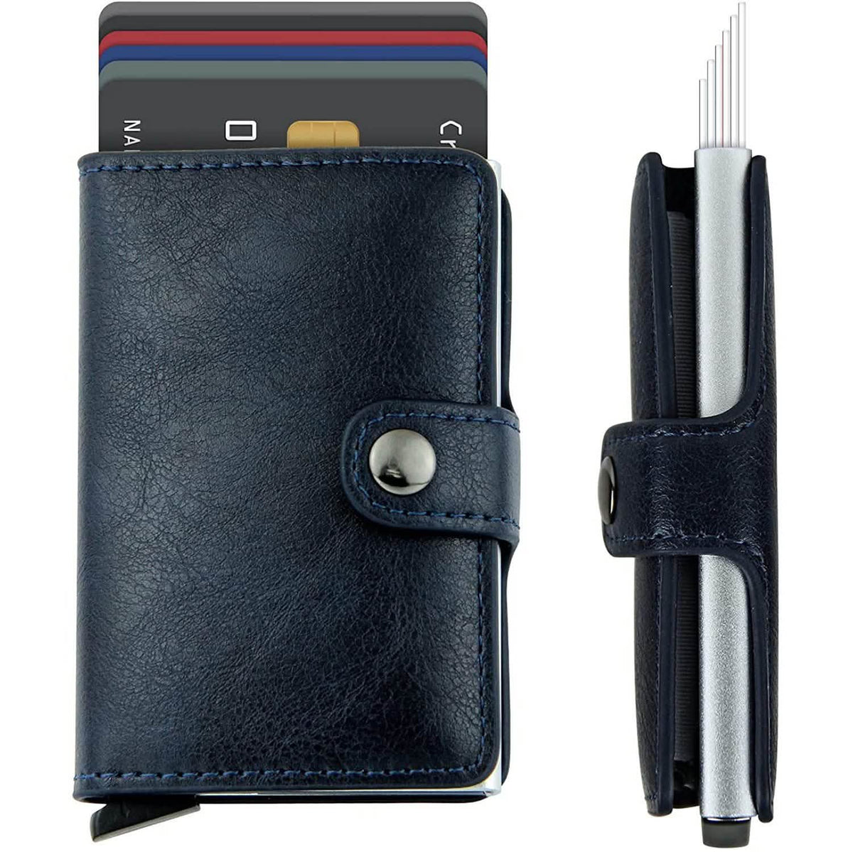 Credit Card Holder RFID Blocking Genuine Leather Vintage Aluminum Business Wallet Royal Blue Handbags & Wallets - Tophatter Daily Deals