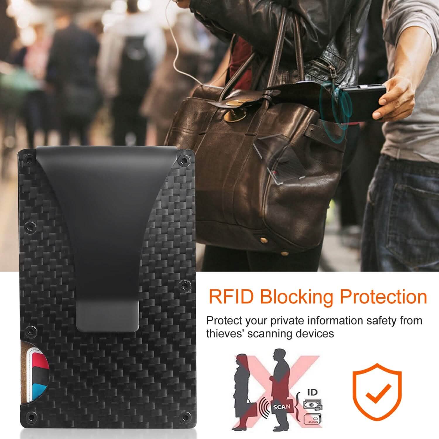 Credit Card Holder with Cash Clip Carbon Fiber RFID Blocking Scan for Men Handbags & Wallets - Tophatter Daily Deals