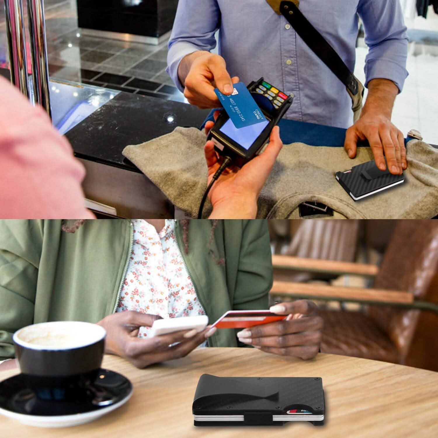 Credit Card Holder with Cash Clip Carbon Fiber RFID Blocking Scan for Men Handbags & Wallets - Tophatter Daily Deals