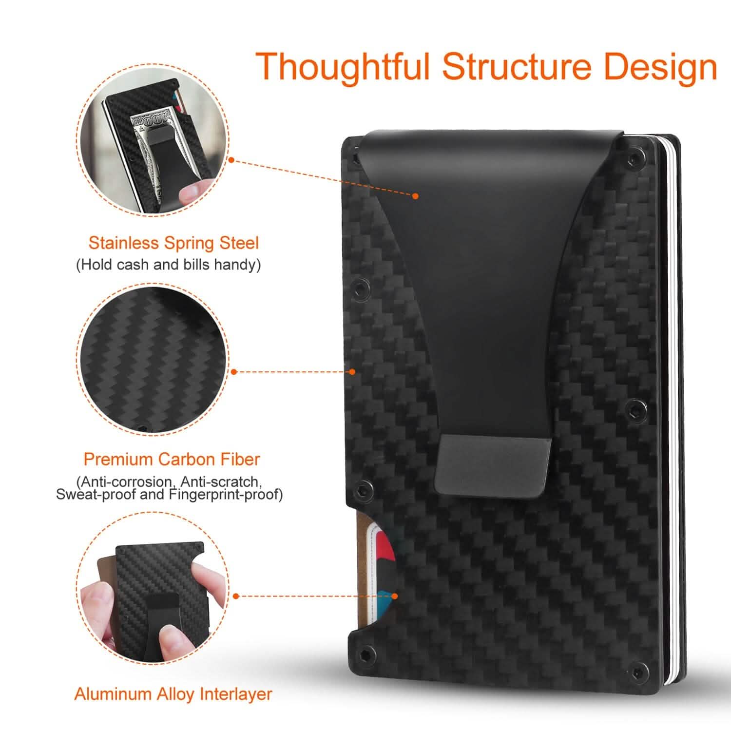 Credit Card Holder with Cash Clip Carbon Fiber RFID Blocking Scan for Men Handbags & Wallets - Tophatter Daily Deals