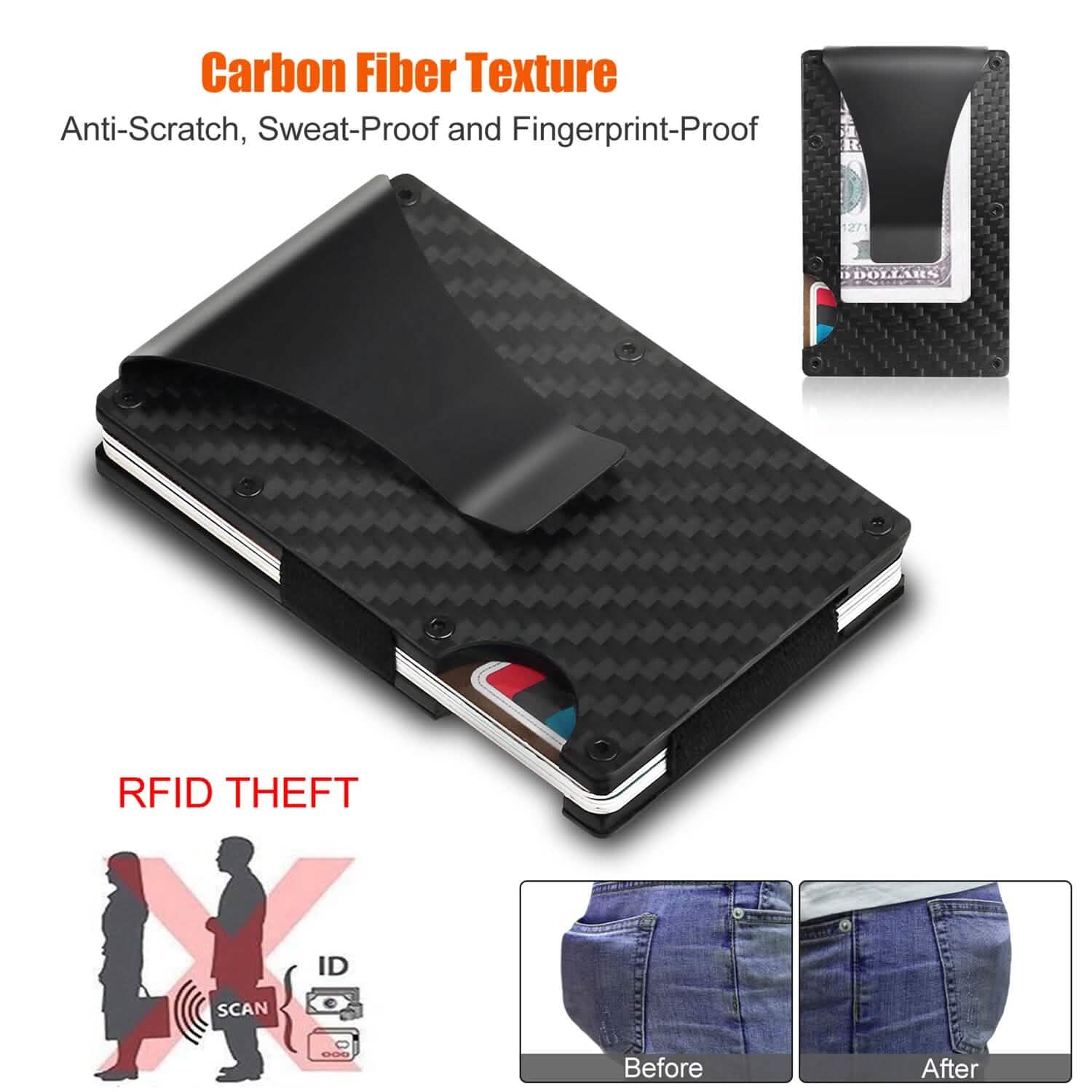 Credit Card Holder with Cash Clip Carbon Fiber RFID Blocking Scan for Men Handbags & Wallets - Tophatter Daily Deals