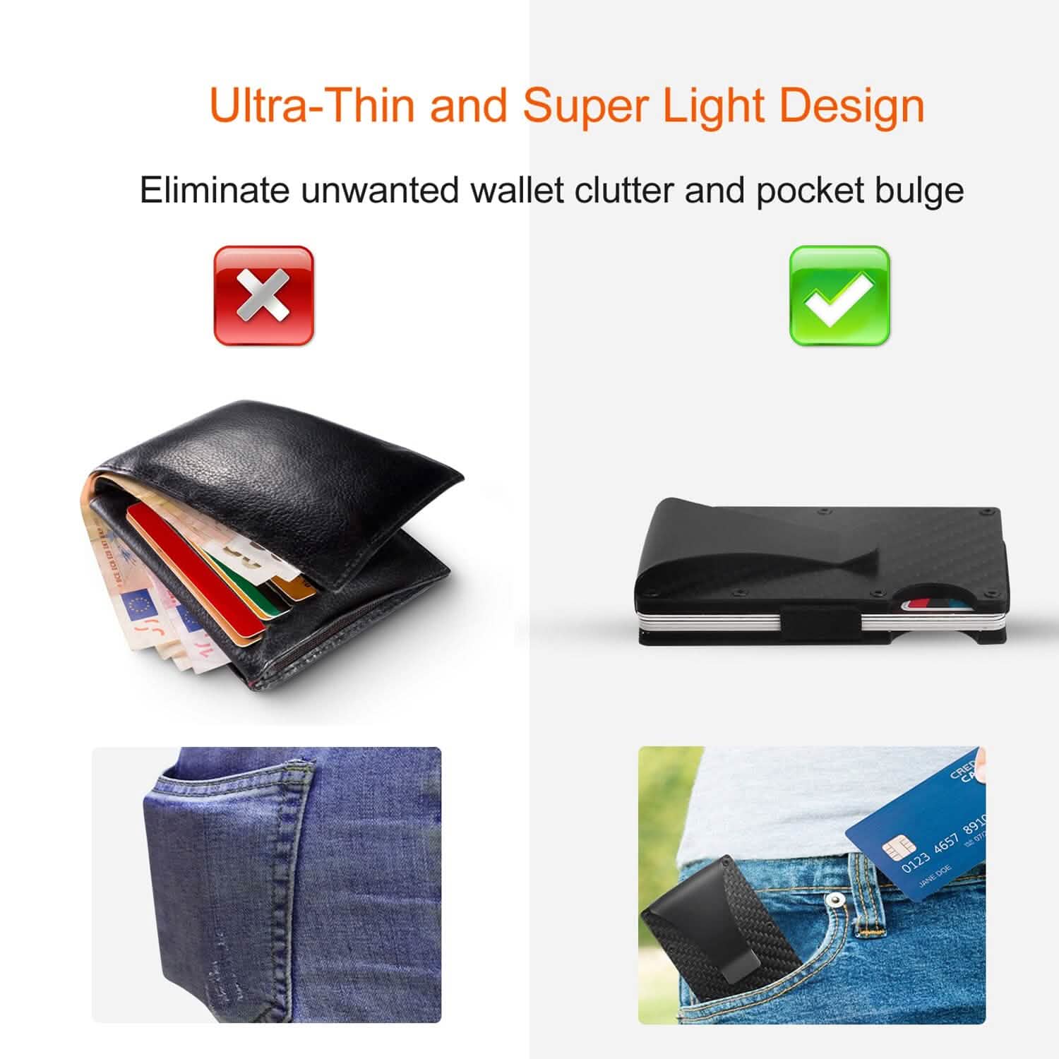 Credit Card Holder with Cash Clip Carbon Fiber RFID Blocking Scan for Men Handbags & Wallets - Tophatter Daily Deals