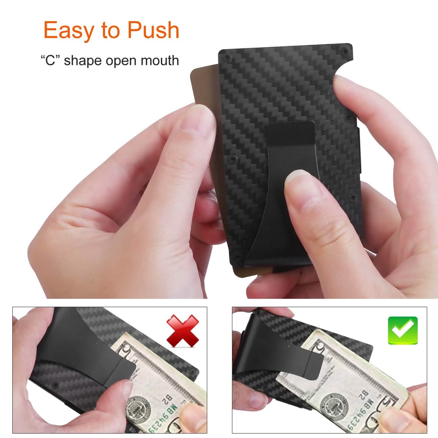 Credit Card Holder with Cash Clip Carbon Fiber RFID Blocking Scan for Men Handbags & Wallets - Tophatter Daily Deals