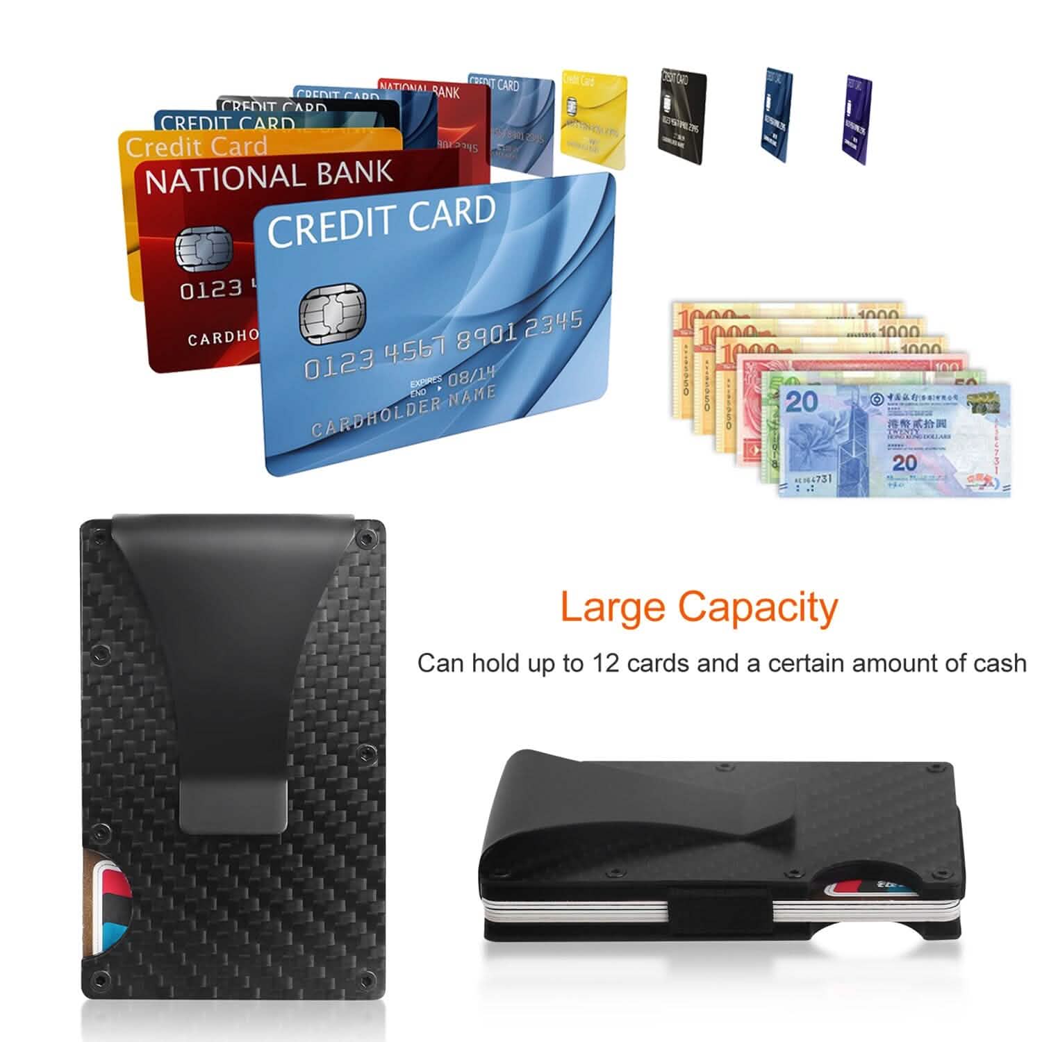 Credit Card Holder with Cash Clip Carbon Fiber RFID Blocking Scan for Men Handbags & Wallets - Tophatter Daily Deals