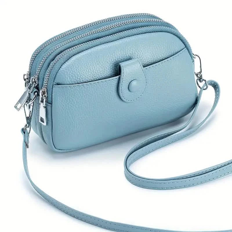 Crossbody Bags for Women Small Genuine Leather Shoulder Purse Cross Body Bag with Triple Top Zipper Adjustable Strap Light Blue Handbags & Wallets - Tophatter Daily Deals