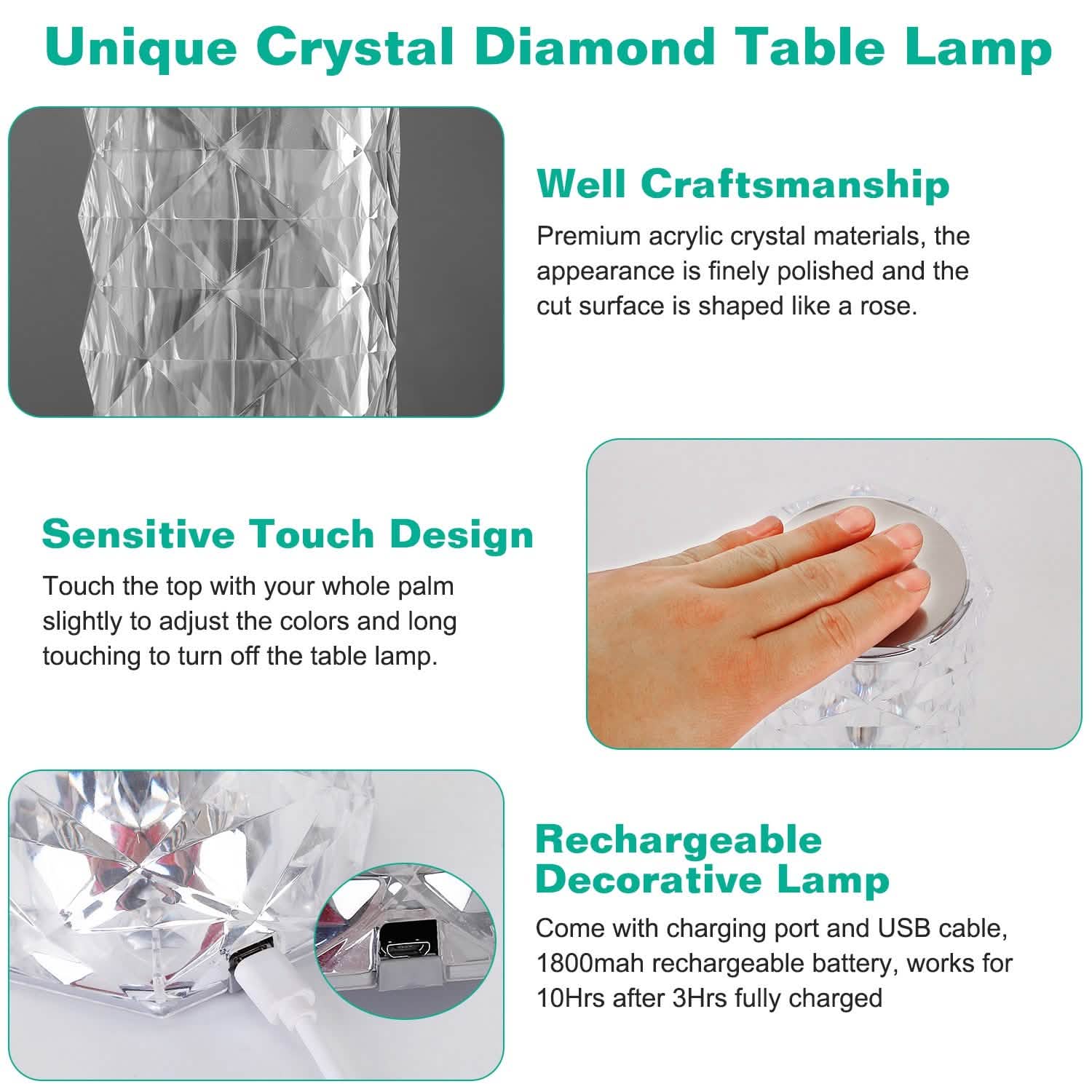 Crystal Diamond Rose Table Lamp Indoor Lighting - Tophatter Daily Deals