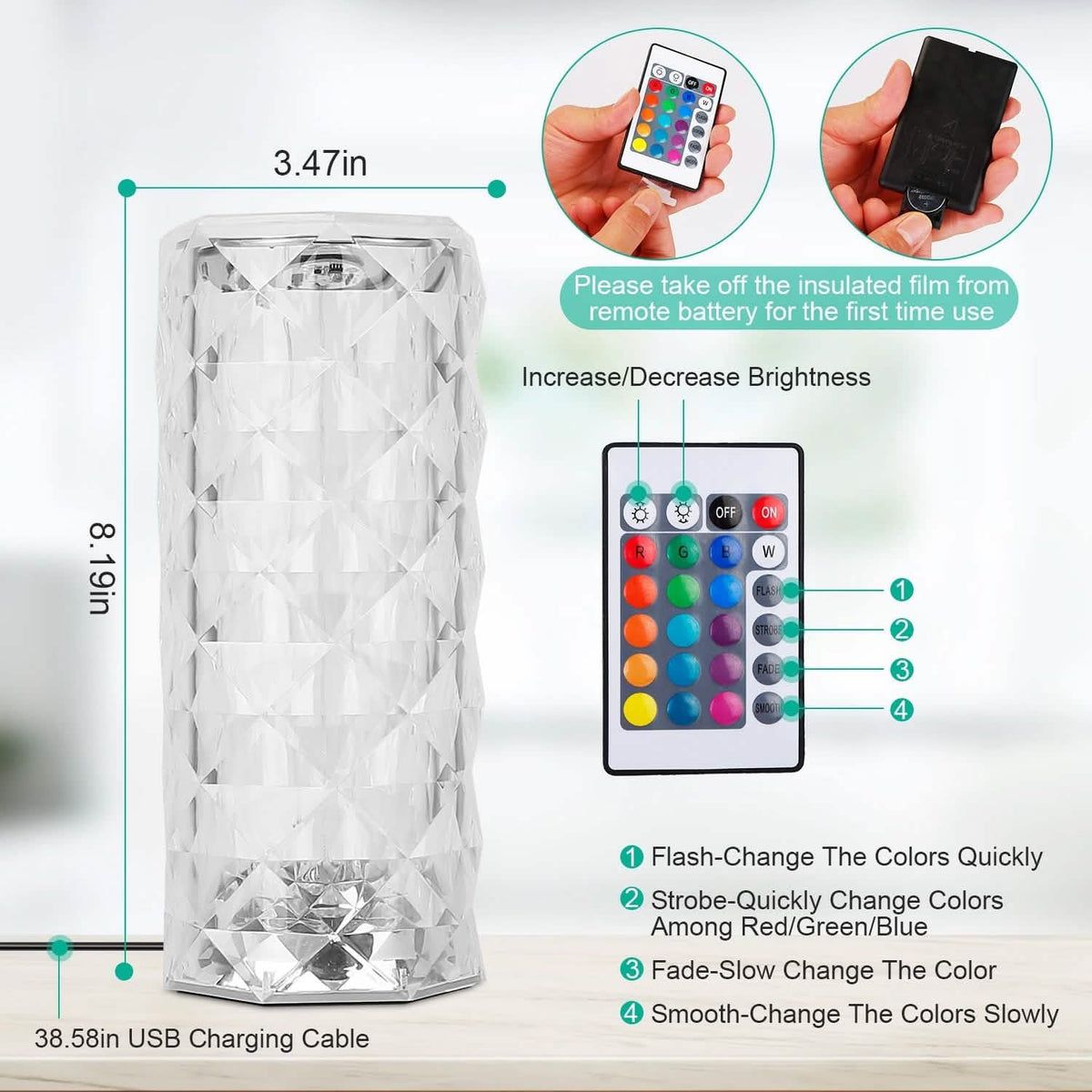 Crystal Diamond Rose Table Lamp Indoor Lighting - Tophatter Daily Deals