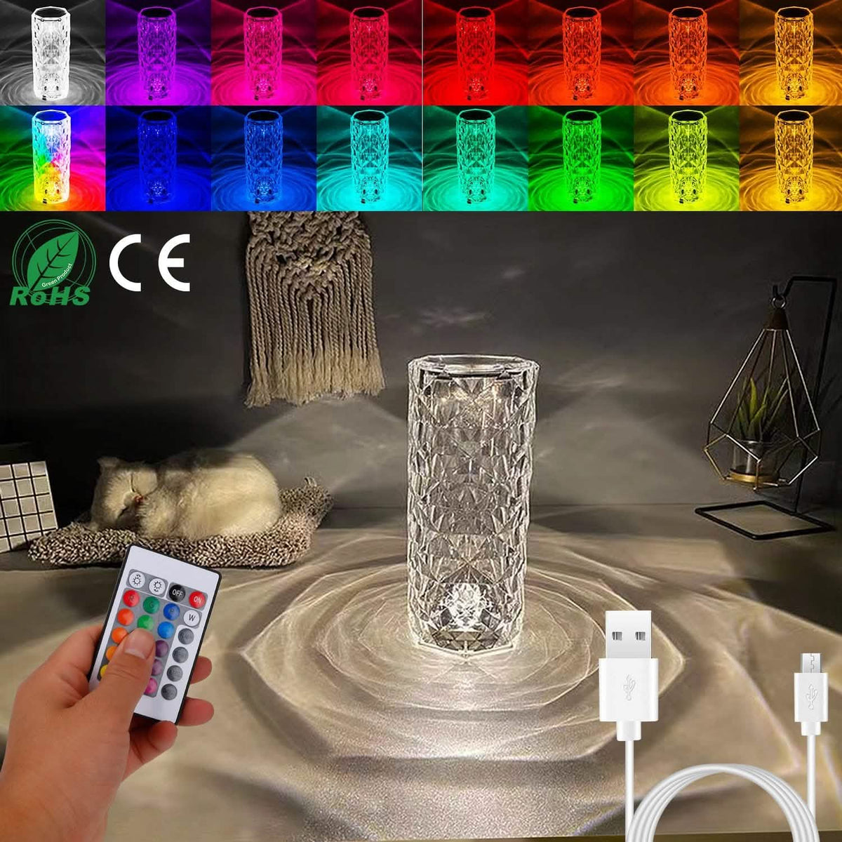 Crystal Diamond Rose Table Lamp Indoor Lighting - Tophatter Daily Deals