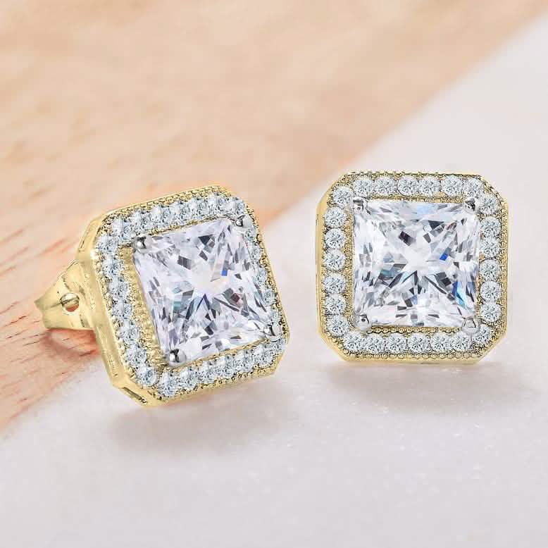 Crystal Princess Halo Stud Earrings Gold Earrings - Tophatter Daily Deals