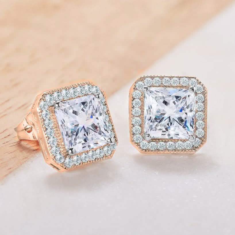 Crystal Princess Halo Stud Earrings Rose Gold Earrings - Tophatter Daily Deals