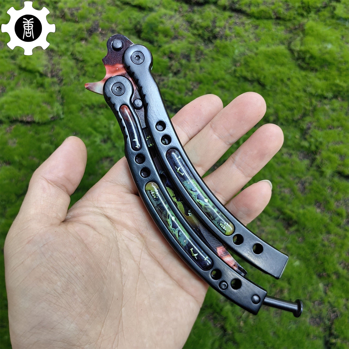 Metal Butterfly Knife Three Wolves Pattern Balisong Game Prop - Tophatter Daily Deals