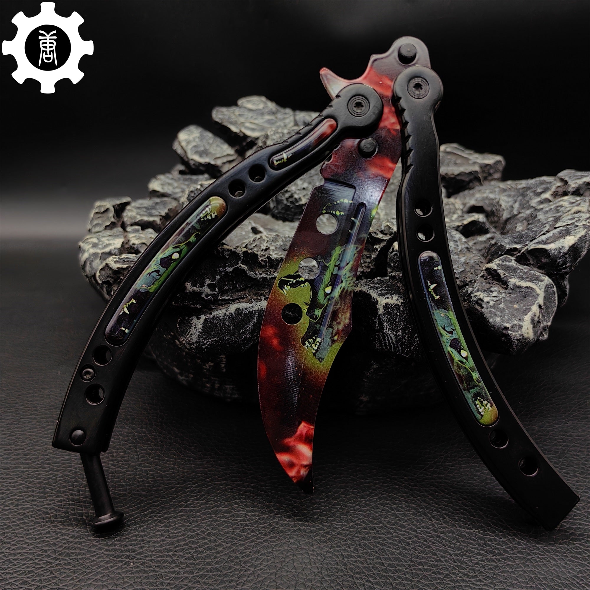 Metal Butterfly Knife Three Wolves Pattern Balisong Game Prop - Tophatter Daily Deals