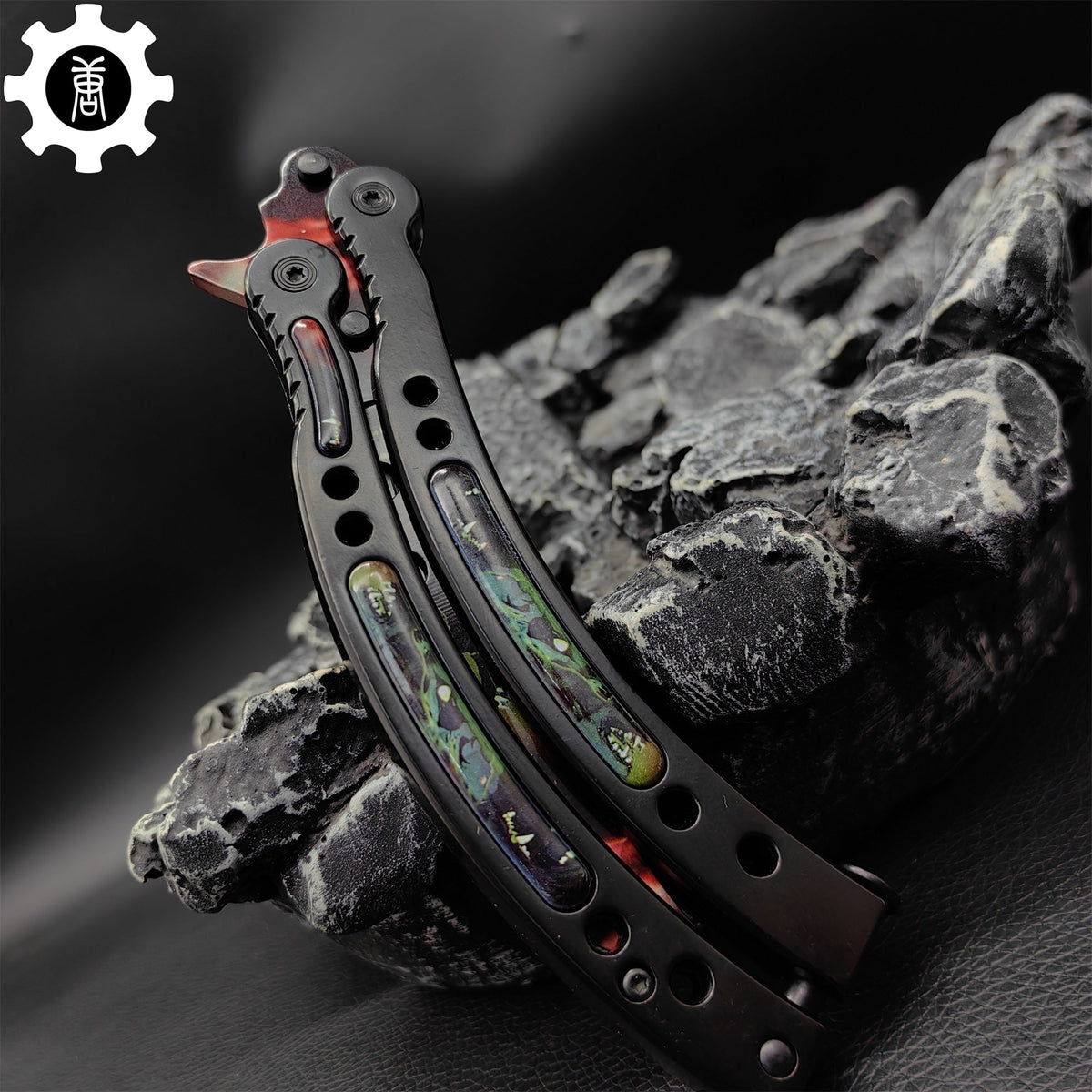 Metal Butterfly Knife Three Wolves Pattern Balisong Game Prop - Tophatter Daily Deals