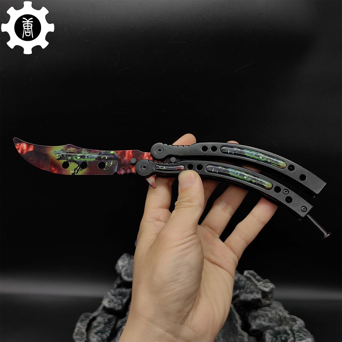 Metal Butterfly Knife Three Wolves Pattern Balisong Game Prop - Tophatter Daily Deals