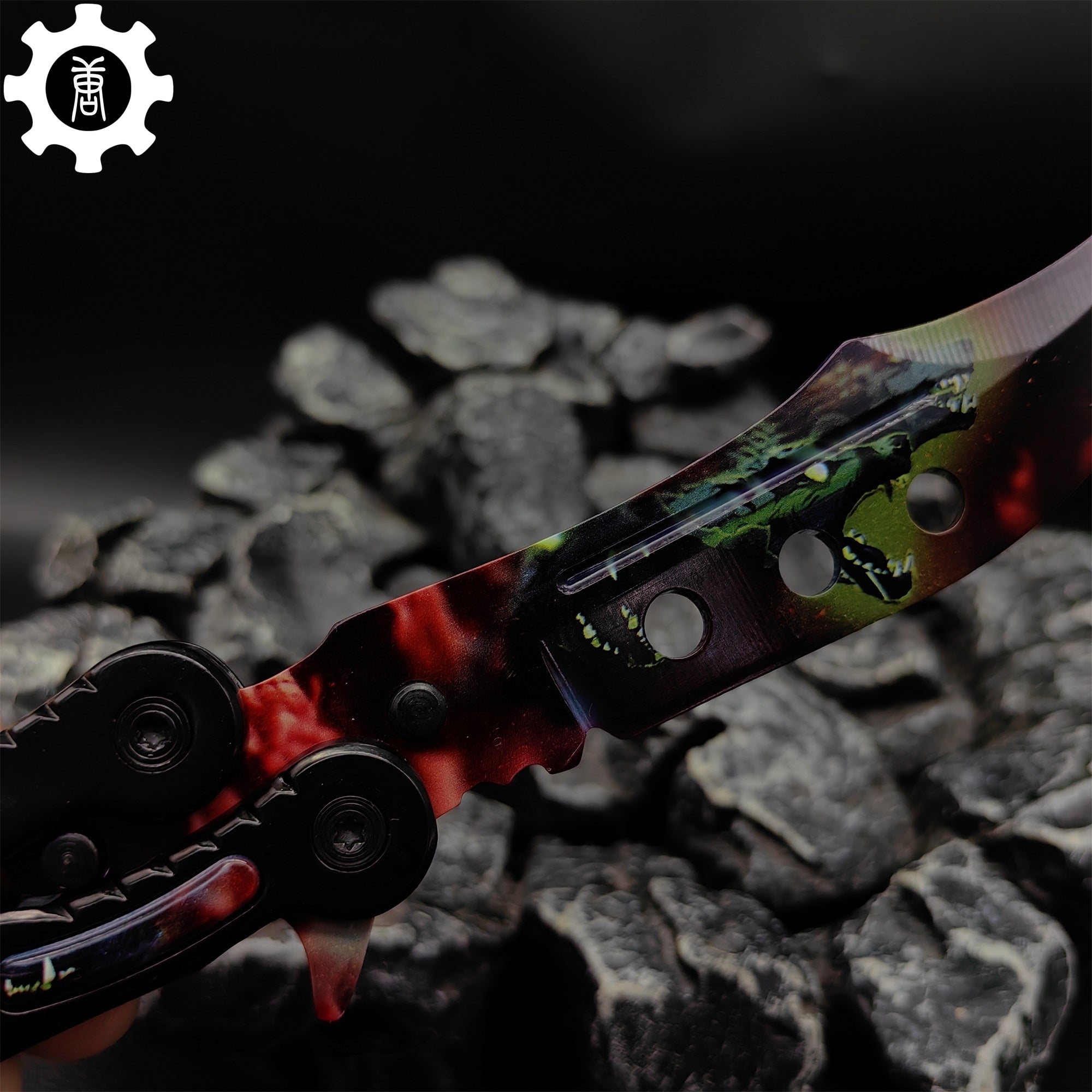 Metal Butterfly Knife Three Wolves Pattern Balisong Game Prop - Tophatter Daily Deals