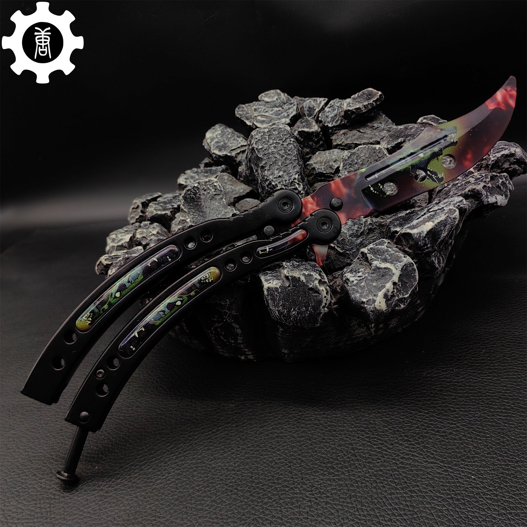 Metal Butterfly Knife Three Wolves Pattern Balisong Game Prop - Tophatter Daily Deals