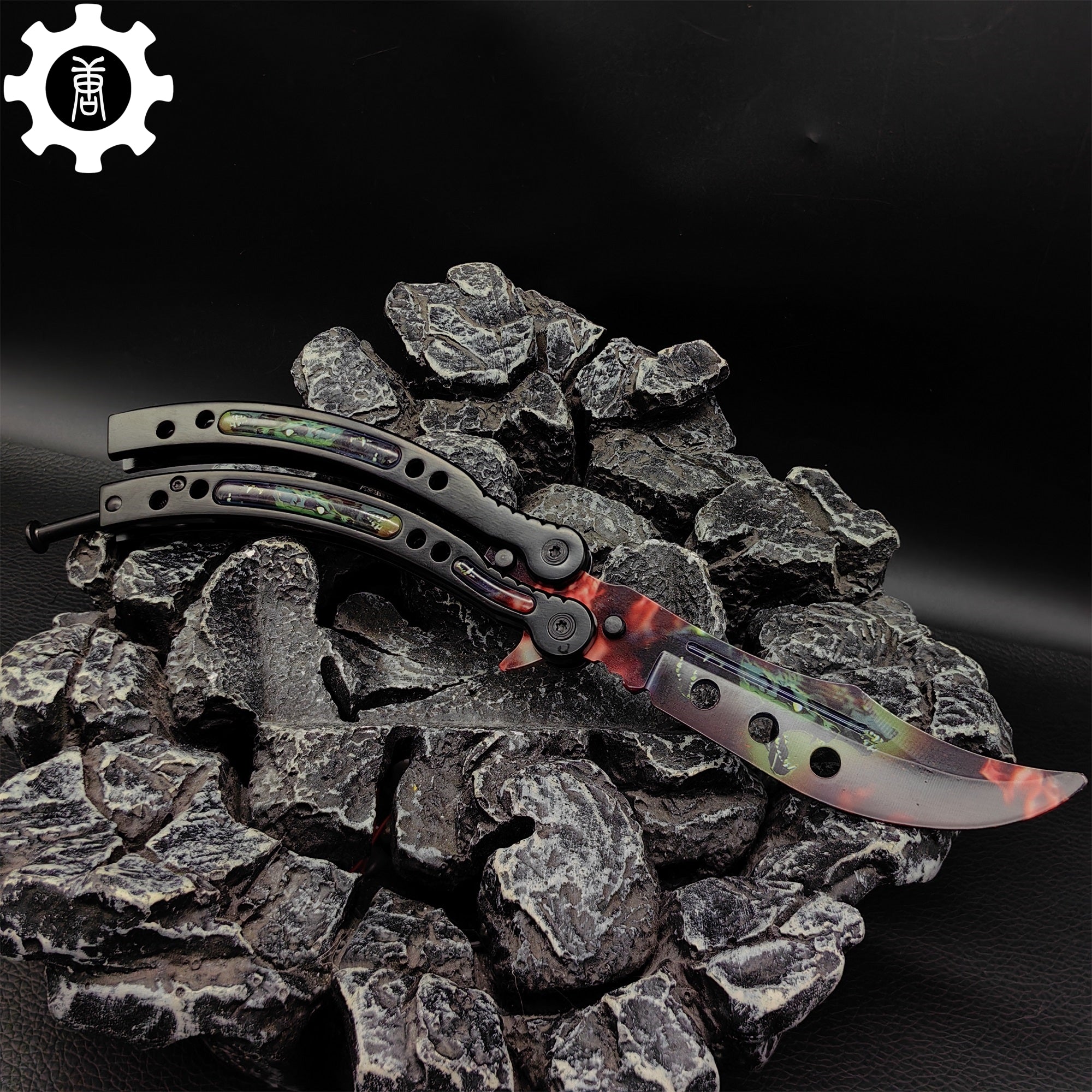 Metal Butterfly Knife Three Wolves Pattern Balisong Game Prop - Tophatter Daily Deals