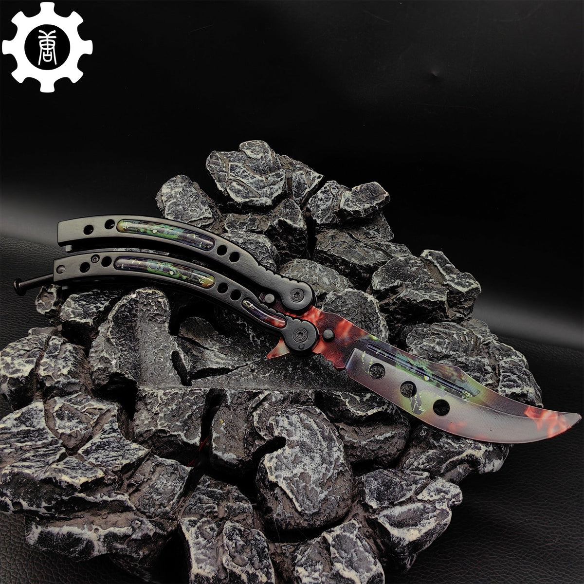 Metal Butterfly Knife Three Wolves Pattern Balisong Game Prop - Tophatter Daily Deals