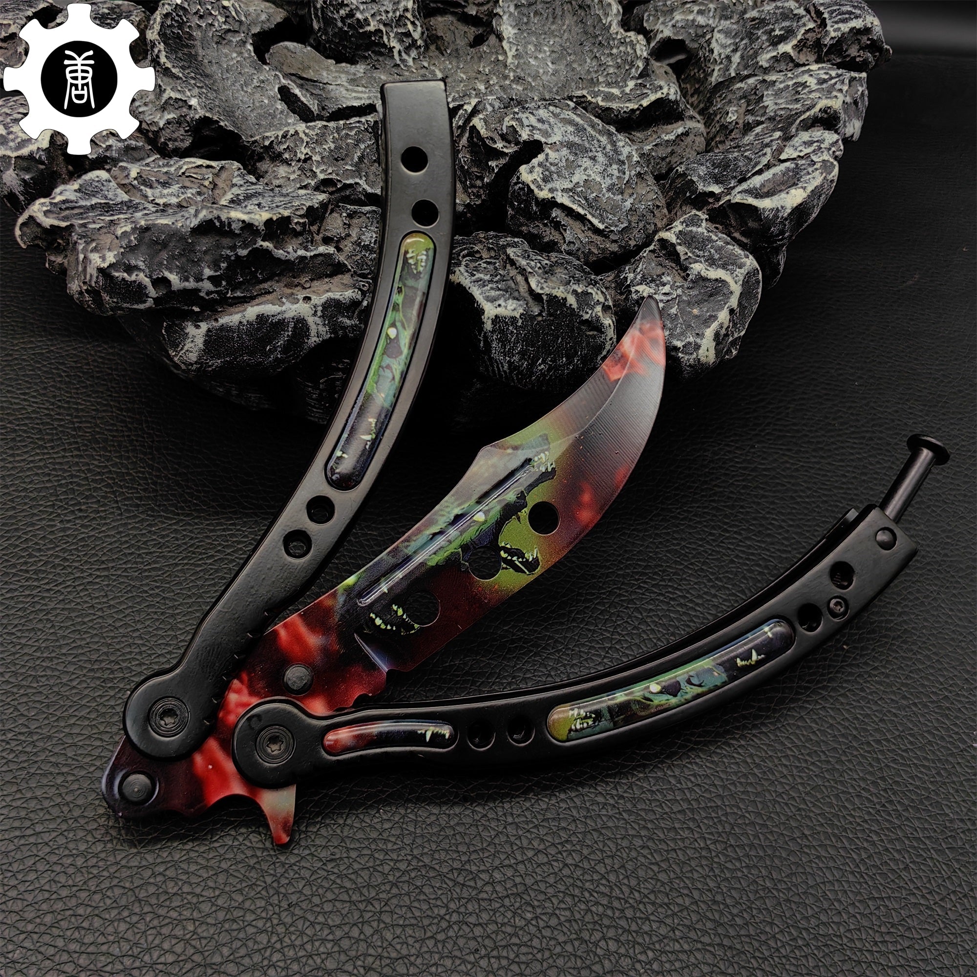 Metal Butterfly Knife Three Wolves Pattern Balisong Game Prop - Tophatter Daily Deals