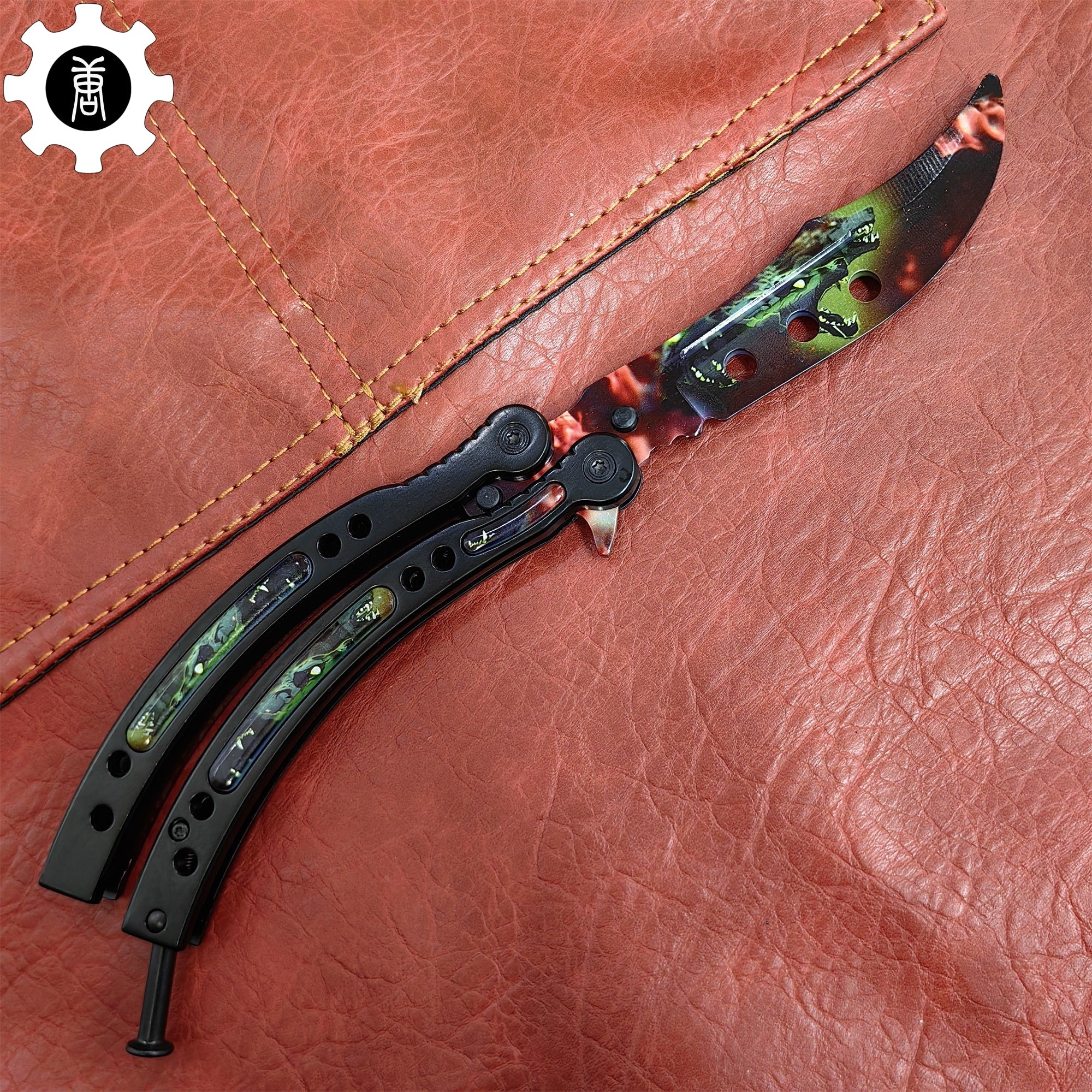 Metal Butterfly Knife Three Wolves Pattern Balisong Game Prop - Tophatter Daily Deals