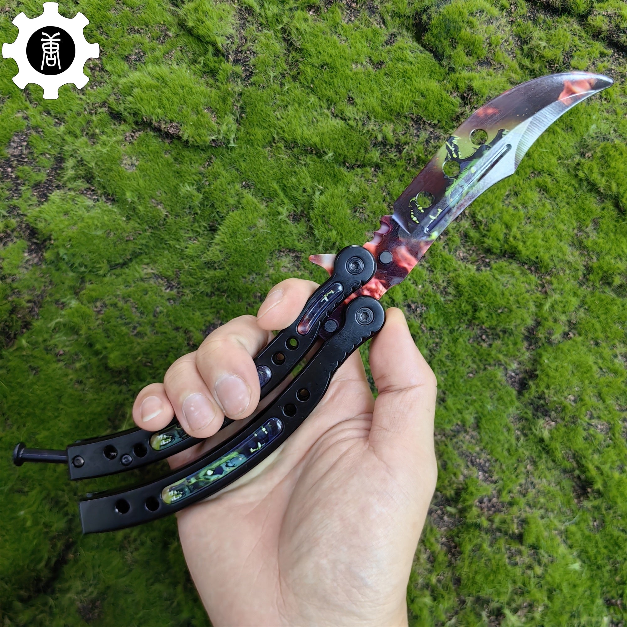 Metal Butterfly Knife Three Wolves Pattern Balisong Game Prop - Tophatter Daily Deals