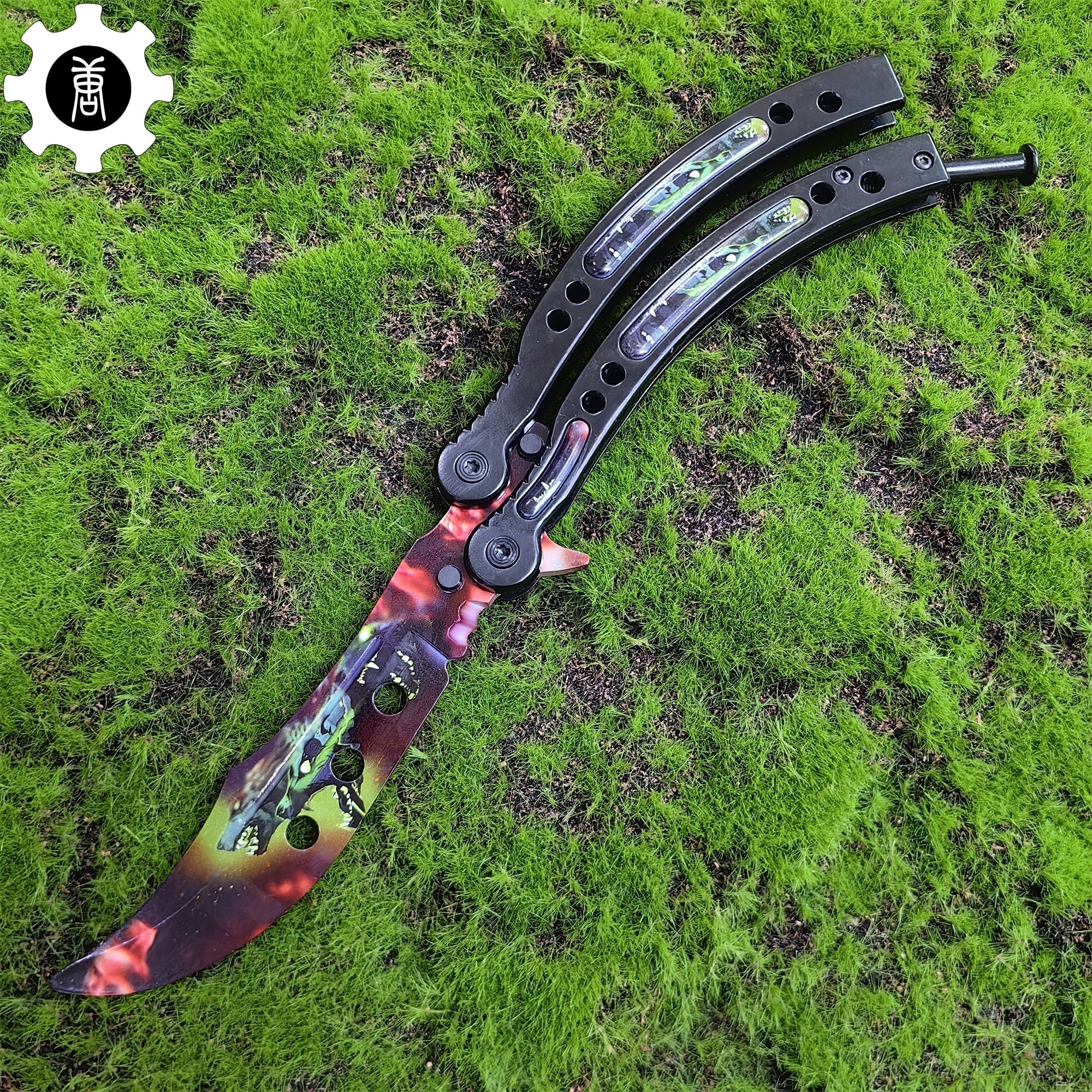Metal Butterfly Knife Three Wolves Pattern Balisong Game Prop - Tophatter Daily Deals