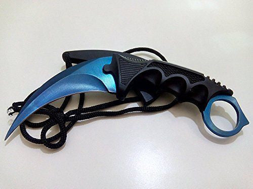 CSGO Karambit Counter Strike Tactical Claw Neck Knife w/ Sheath - 11 colors Blue Steel Knife-Fixed - Tophatter Daily Deals