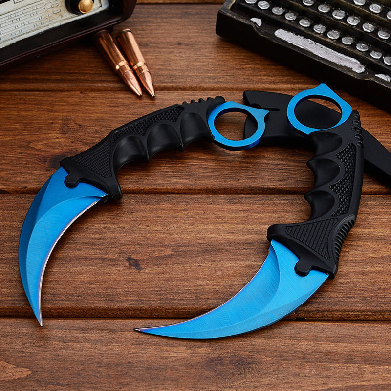 CSGO Karambit Counter Strike Tactical Claw Neck Knife w/ Sheath - Blue Knife-Fixed - Tophatter Daily Deals