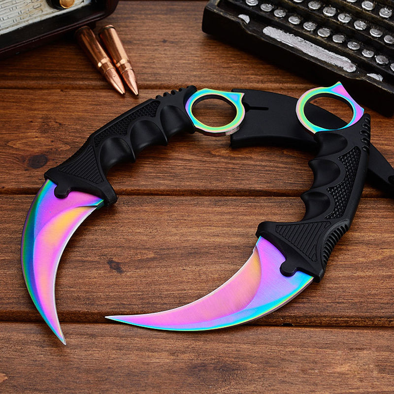 CSGO Karambit Counter Strike Tactical Claw Neck Knife - Titanium Rainbow Knife-Fixed - Tophatter Daily Deals