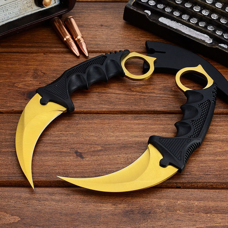 CSGO Karambit Counter Strike Tactical Claw Neck Knife w/ Sheath - Gold Knife-Fixed - Tophatter Daily Deals