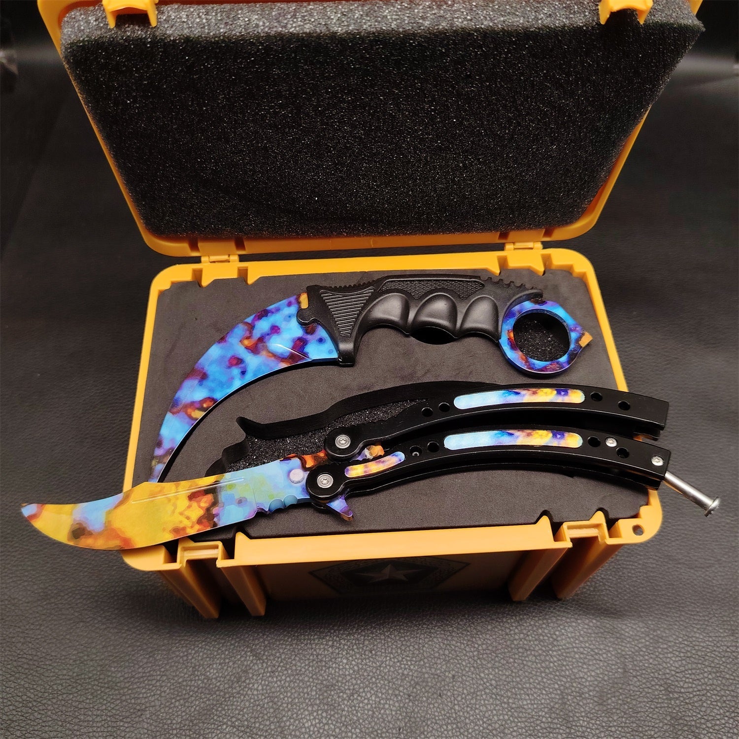 Case Hardened Blunt Blade Karambit Trainer & Balisong Butterfly Knife Trainer 2 in 1 Pack Gift Box 2 Knife & Case - Tophatter Daily Deals
