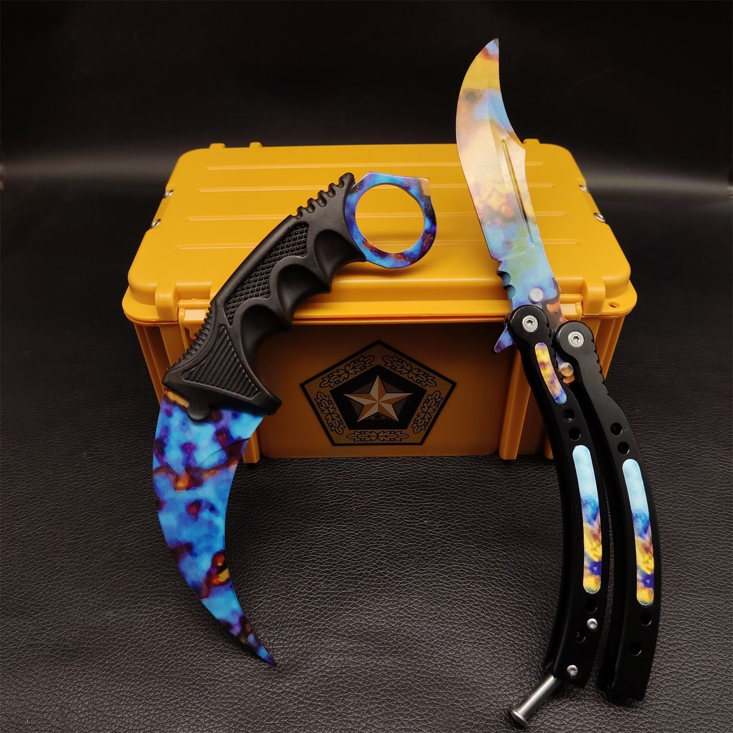 Case Hardened Blunt Blade Karambit Trainer & Balisong Butterfly Knife Trainer 2 in 1 Pack Gift Box - Tophatter Daily Deals