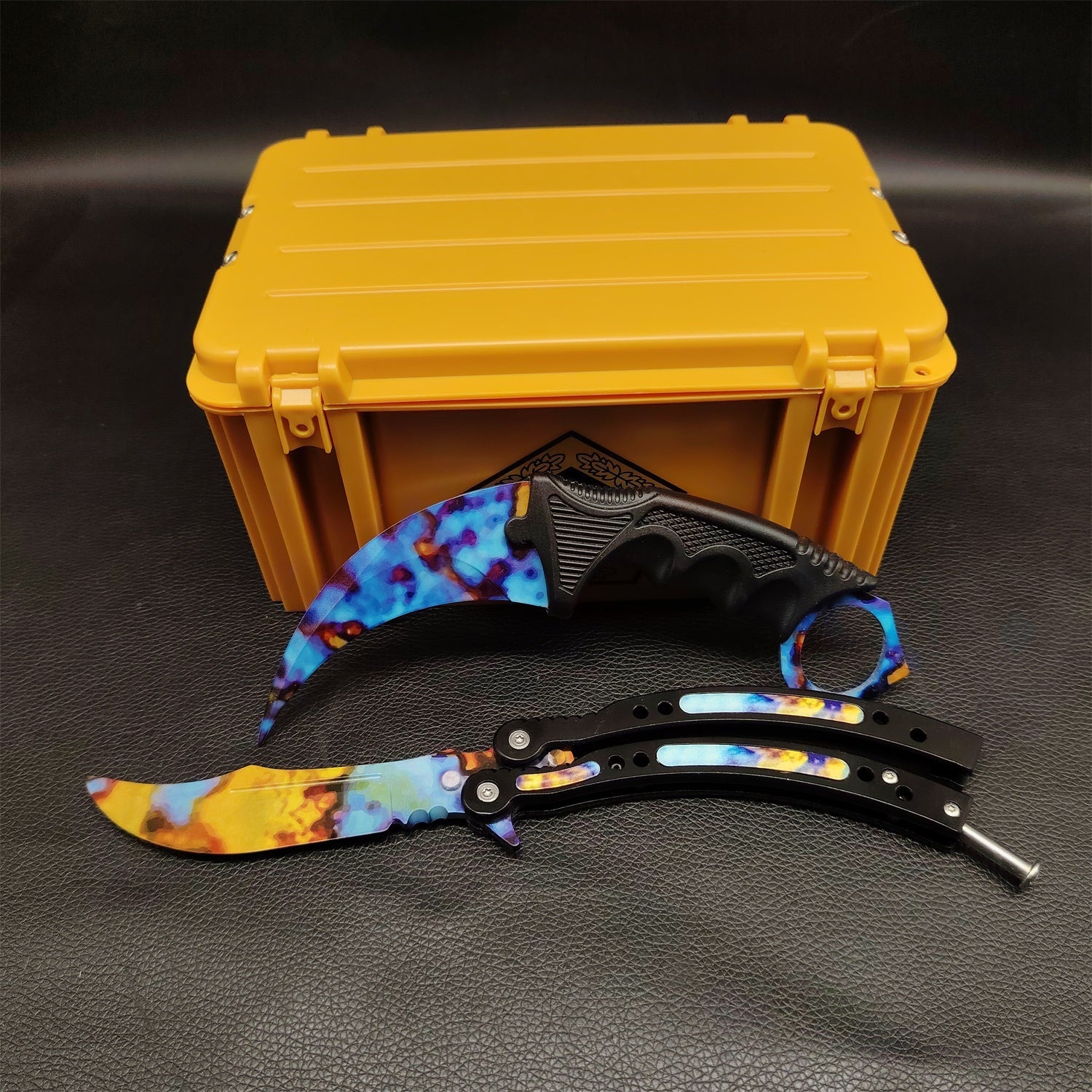 Case Hardened Blunt Blade Karambit Trainer & Balisong Butterfly Knife Trainer 2 in 1 Pack Gift Box - Tophatter Daily Deals