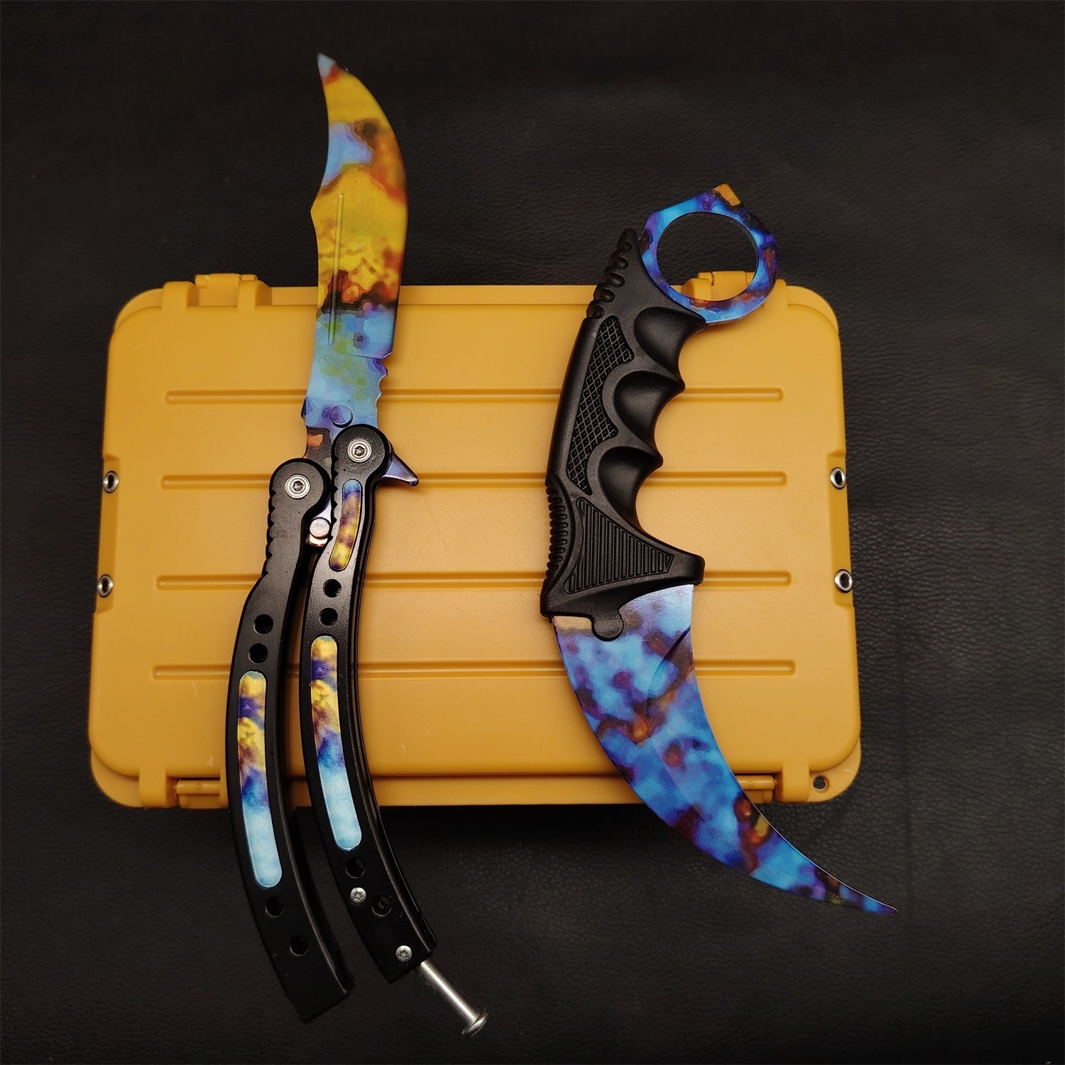 Case Hardened Blunt Blade Karambit Trainer & Balisong Butterfly Knife Trainer 2 in 1 Pack Gift Box - Tophatter Daily Deals