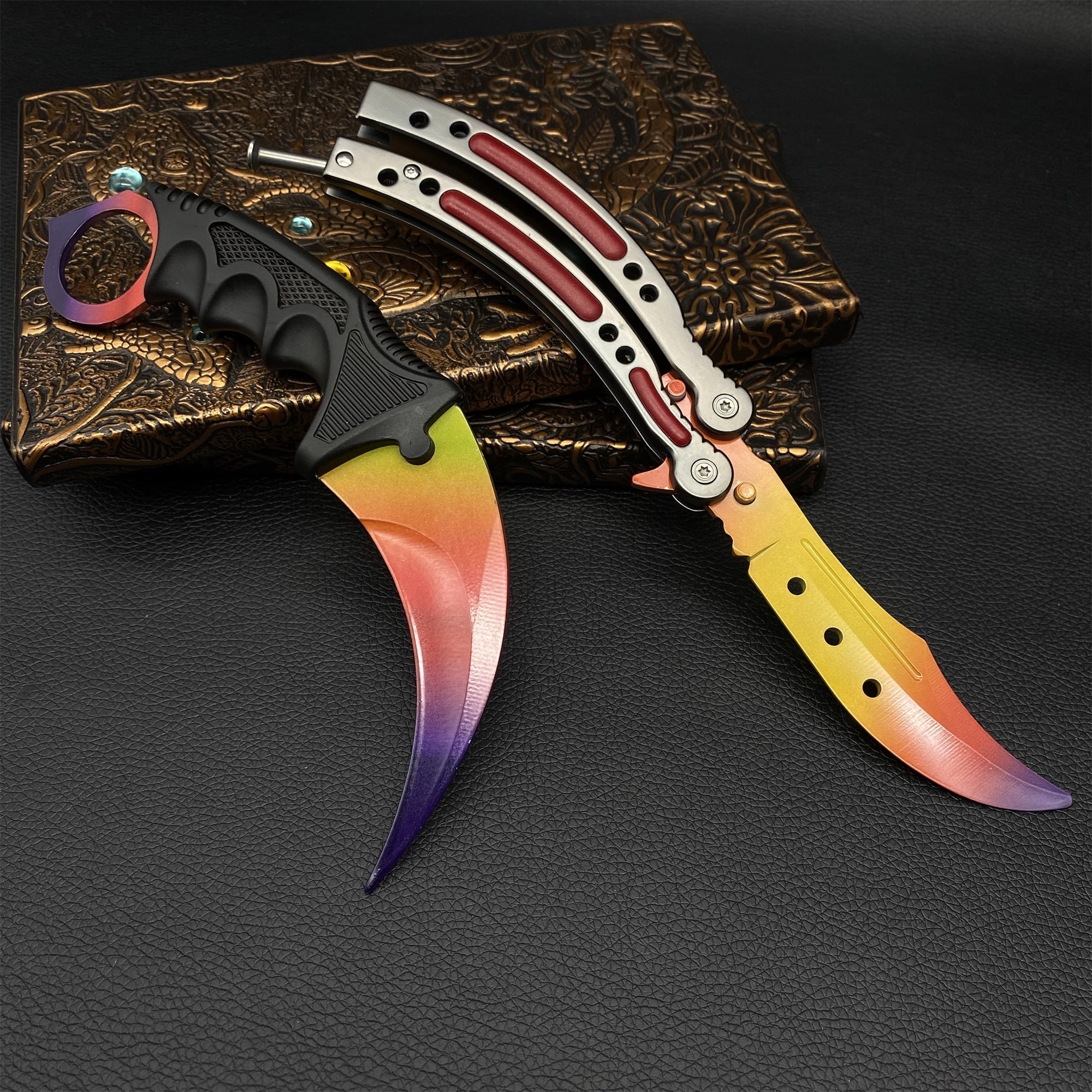 Fade Doppler Lore Case Hardened Gamma Case Balisong Karambit 2 in 1 Gift Box - Tophatter Daily Deals