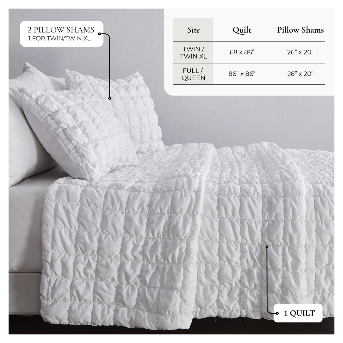Puff Marshmallow Texture Quilt Set - Marshmallow Collection Bedding - Tophatter Daily Deals