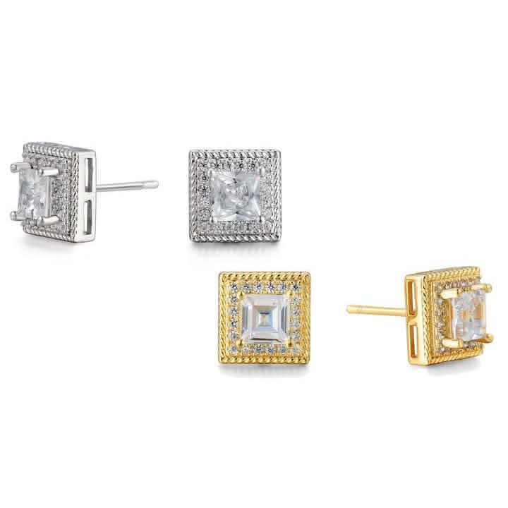Cubic Zirconia Princess Cable Halo Stud Earrings Earrings - Tophatter Daily Deals