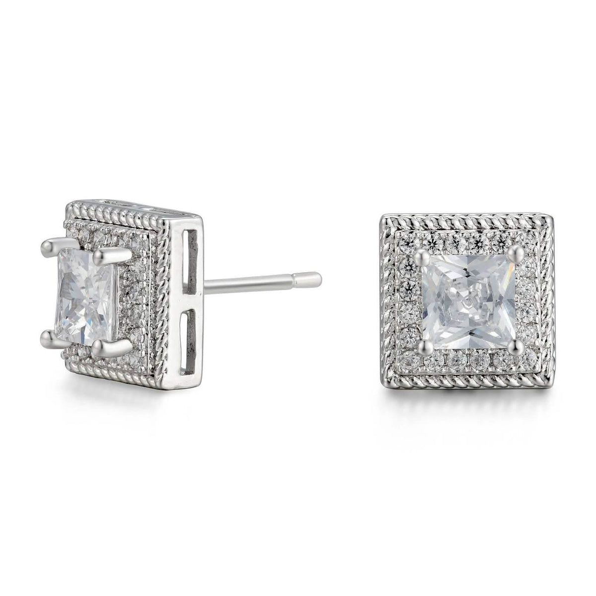 Cubic Zirconia Princess Cable Halo Stud Earrings Silver Earrings - Tophatter Daily Deals