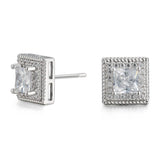 Cubic Zirconia Princess Cable Halo Stud Earrings Silver Earrings - Tophatter Daily Deals
