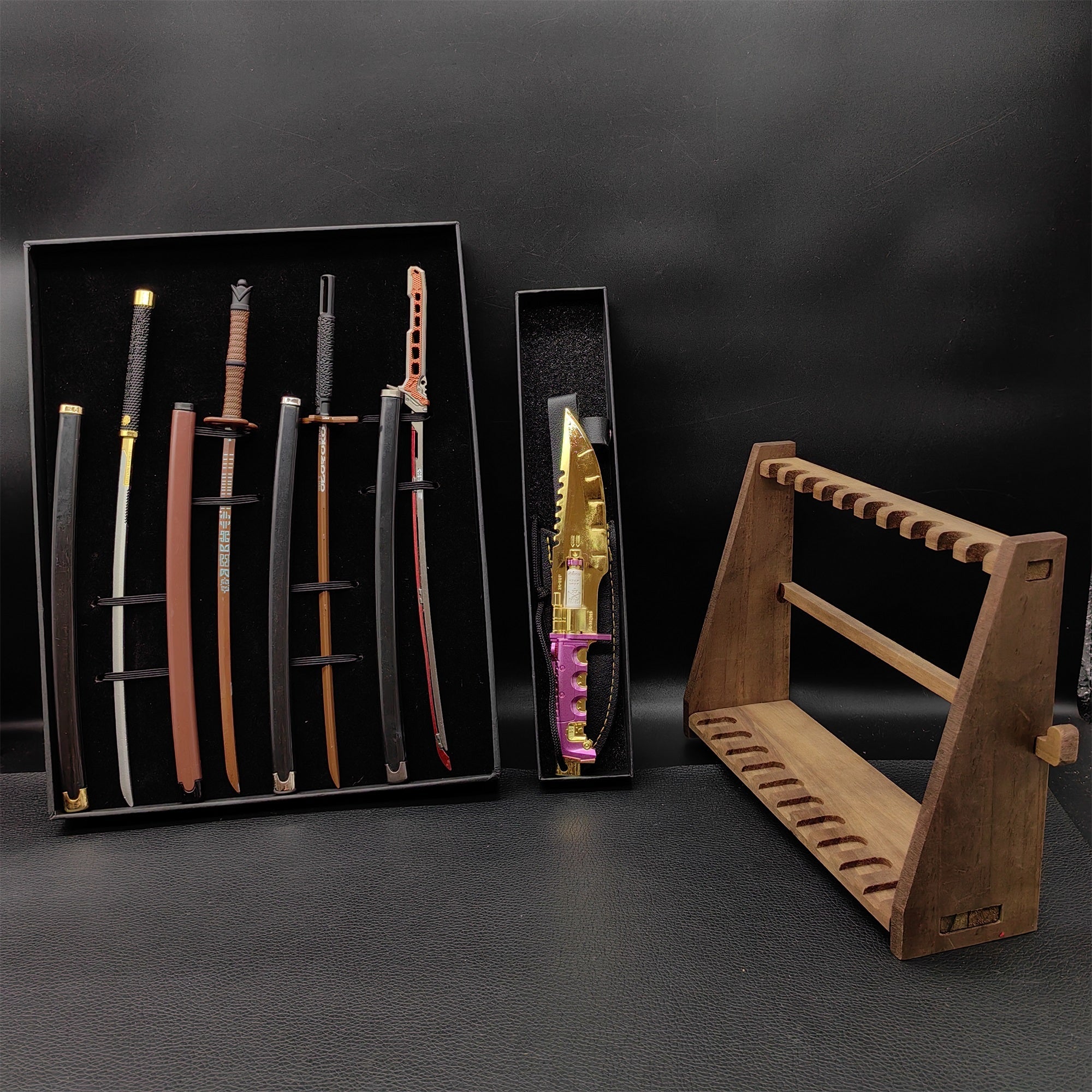 Cyberpunk Style Mini Katanas Jinchu Maru Black Unicorn Byakko Thermal Katana Errata Headhunter Knife 5 in 1 Pack - Tophatter Daily Deals