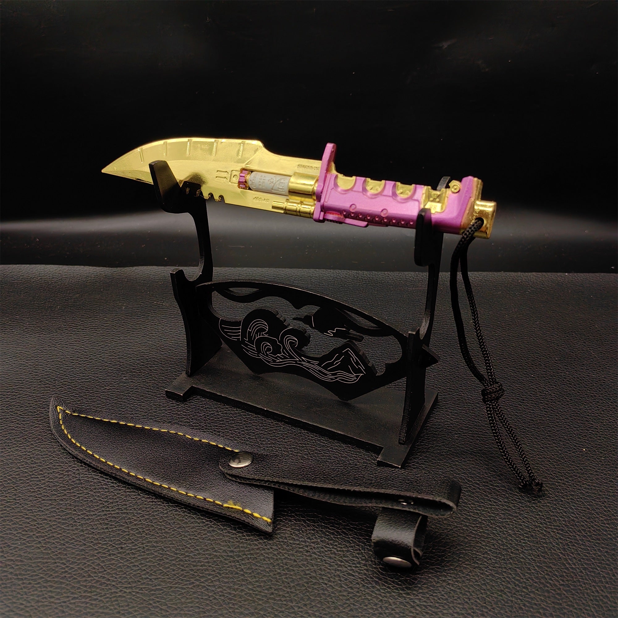 Cyberpunk Style Mini Katanas Jinchu Maru Black Unicorn Byakko Thermal Katana Errata Headhunter Knife 5 in 1 Pack Headhunter knife & Stand - Tophatter Daily Deals