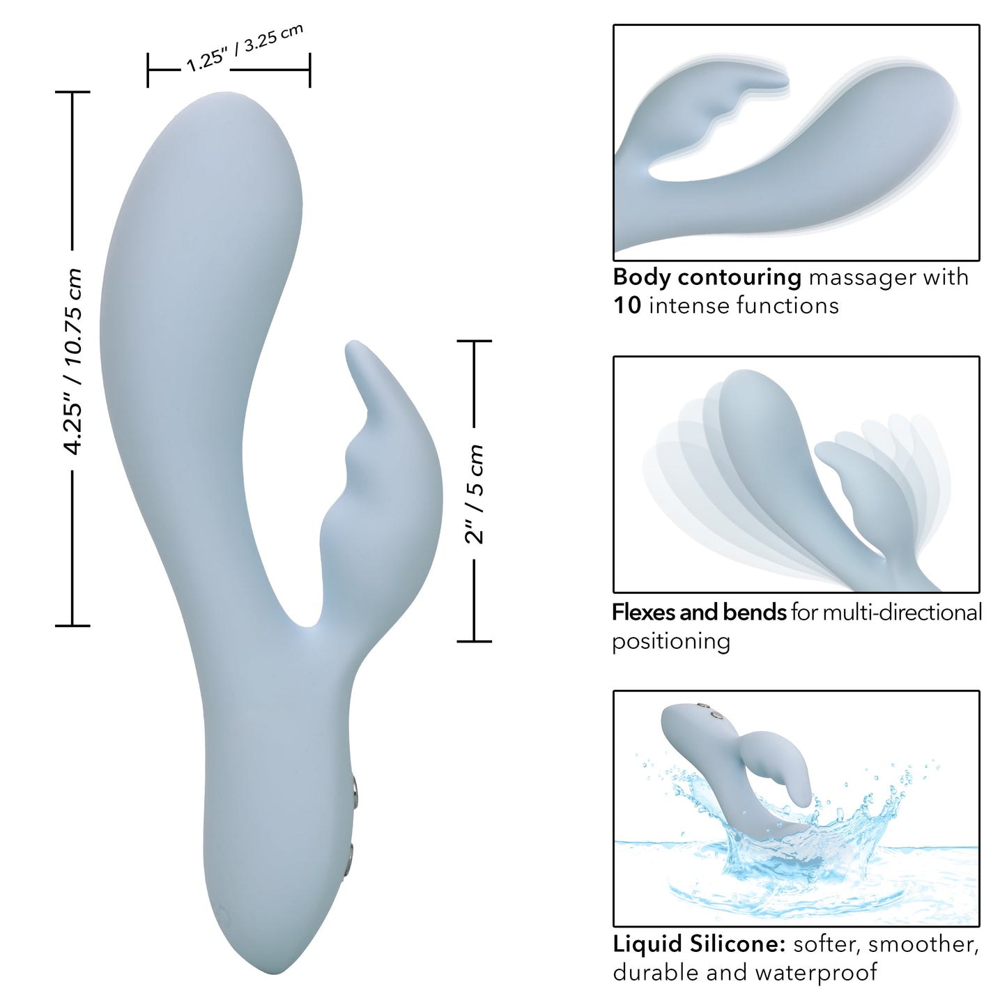 Contour Kali Flexible Dual Massager in Light Blue with 10 Vibration Functions and Rechargeable > Vibrators > Ladies > Rabbit - Tophatter Daily Deals