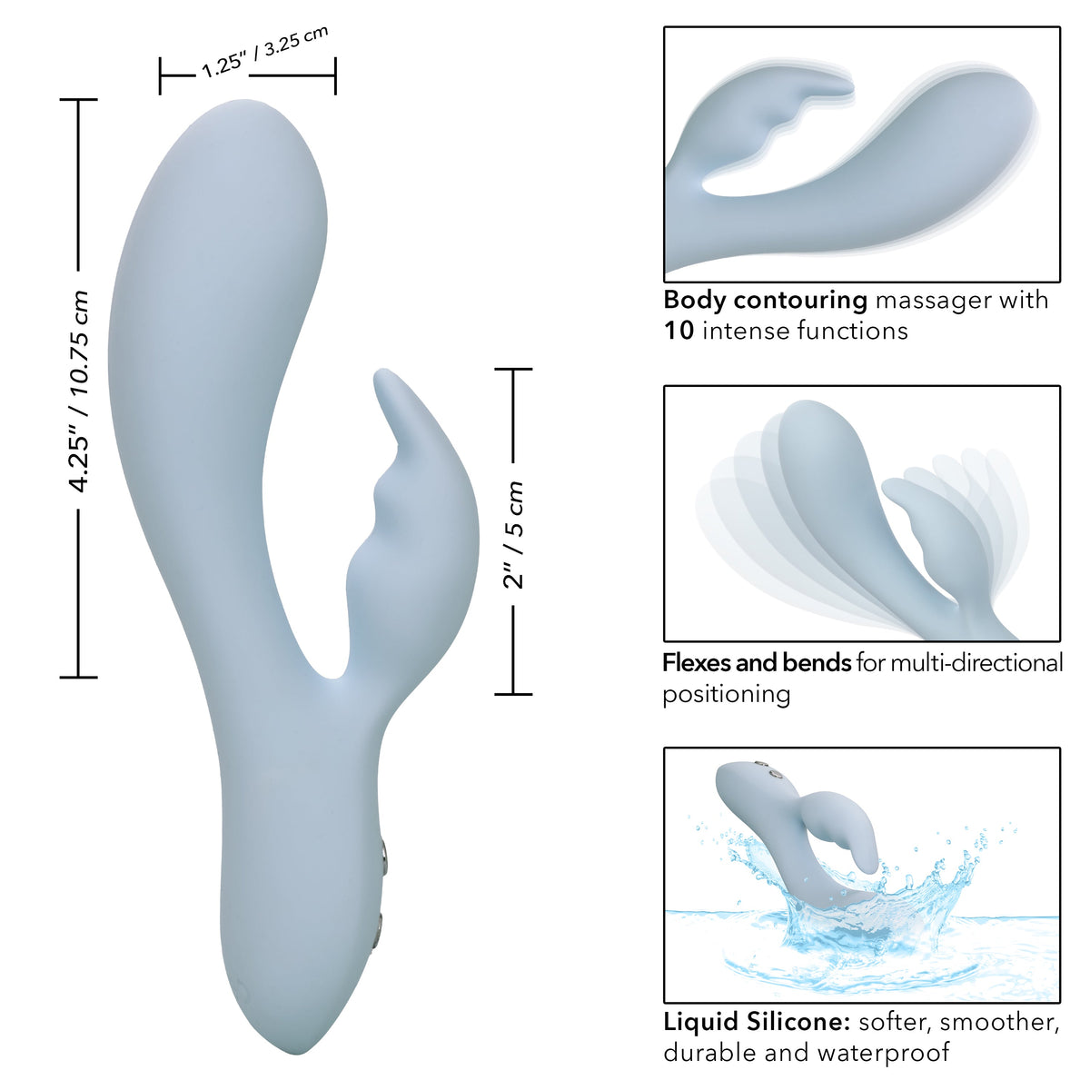 Contour Kali Flexible Dual Massager in Light Blue with 10 Vibration Functions and Rechargeable > Vibrators > Ladies > Rabbit - Tophatter Daily Deals