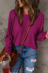 Double Take Full Size Round Neck Long Sleeve T-Shirt Magenta Women's T-Shirts - Tophatter Daily Deals