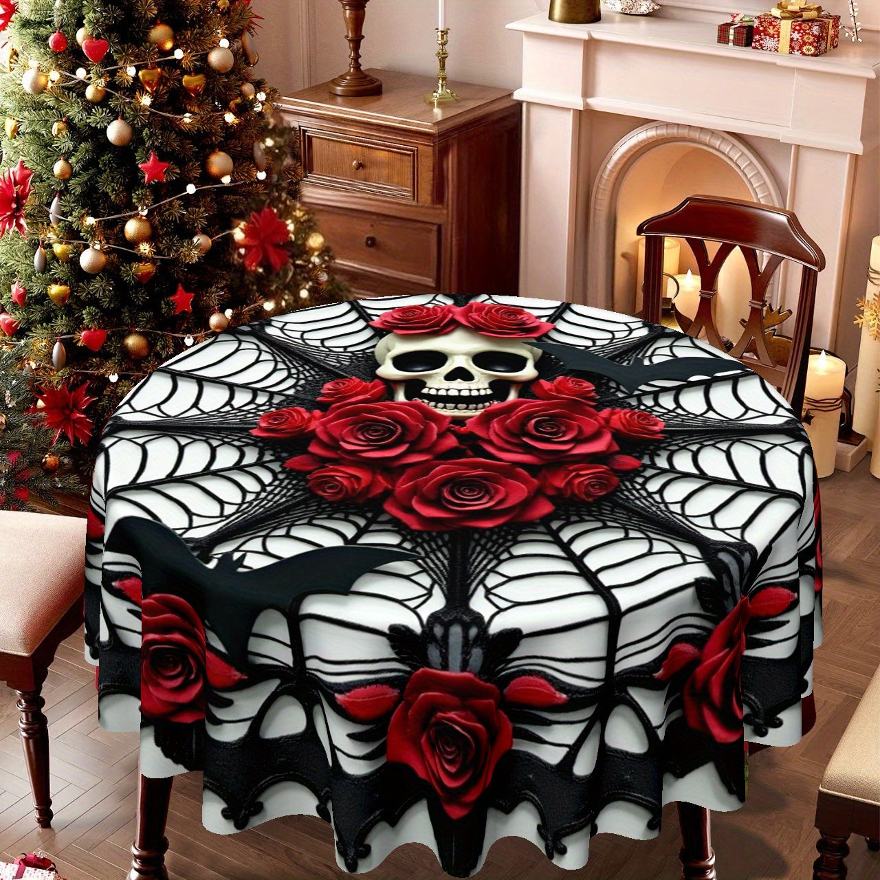 Gothic Skull Roses Round Tablecloth Halloween - Tophatter Daily Deals