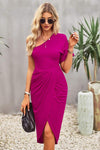 Ruched One-Shoulder Tulip Hem Dress Fuchsia Cocktail Dresses - Tophatter Daily Deals