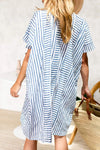 Striped Notched Short Sleeve Mini Dress Casual Dresses - Tophatter Daily Deals